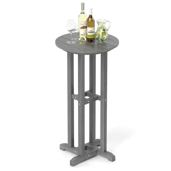 HDPE Round Outdoor Patio Bar Table with Stainless Steel Frame Gray {4}