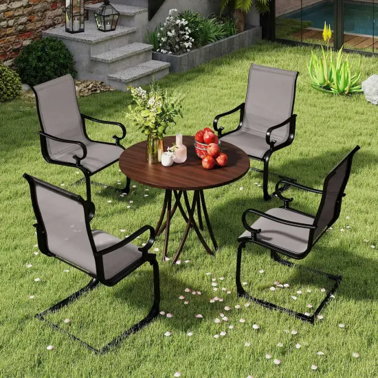 Set of 2 Patio Chairs with Ergonomic High Backrest and Sled Legs Suitable for Outdoor Seating Gray {5}