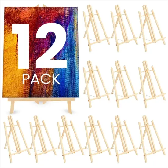 12 Pack 13.8-inch Table Top Easels for Painting and Canvas - Wooden Holder Stand for Kids and Artists Brown {1}