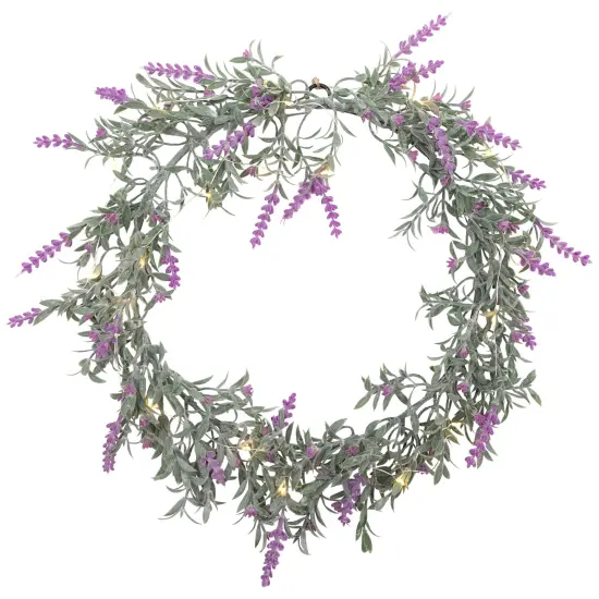 Northlight Pre-Lit Battery Operated Pink Lavender Spring Wreath- 16" - White LED Lights Green {3}