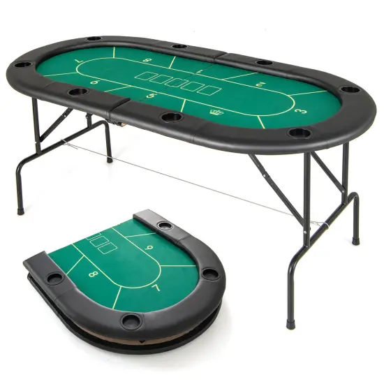 Felt Poker Table with Cup Holders and Padded Armrests Green {4}