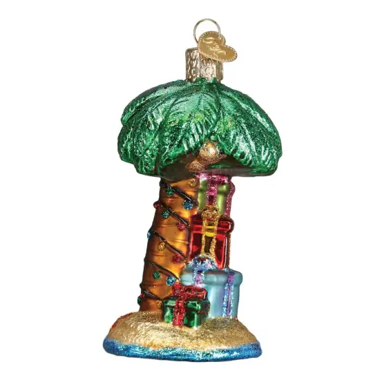 Old World Christmas 4.5 Inch Christmas Palm Tree Tree Ornament , Sand Gifts Beach Ocean Green {2}