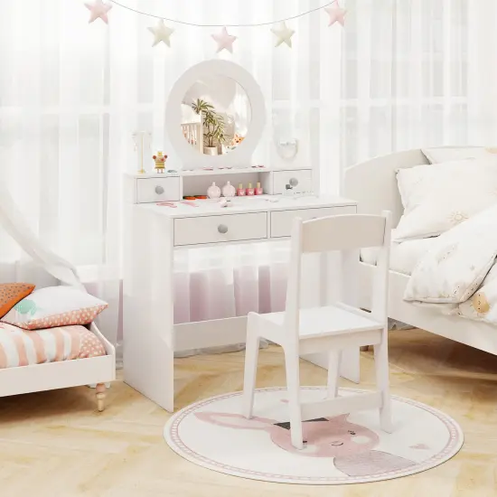 MDF Kids Vanity Set with Acrylic Mirror, Storage and Chair White {3}