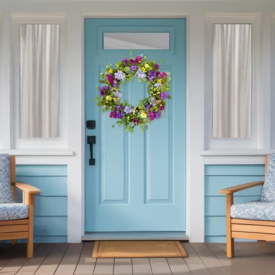 Northlight Eucalyptus and Hydrangea Artificial Spring Floral Wreath - 24" - Purple {4}