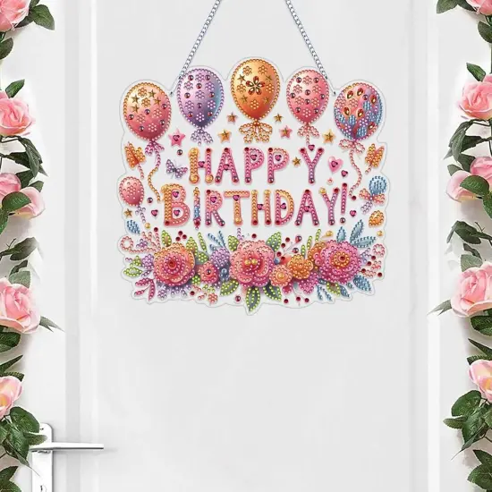 Birthday Party Diamond Art Painting Acrylic Hanging Kit for Adults, DIY Double Sided Special Shaped Diamonds Art Window Pendant Ornament(Happy Birthday) {2}
