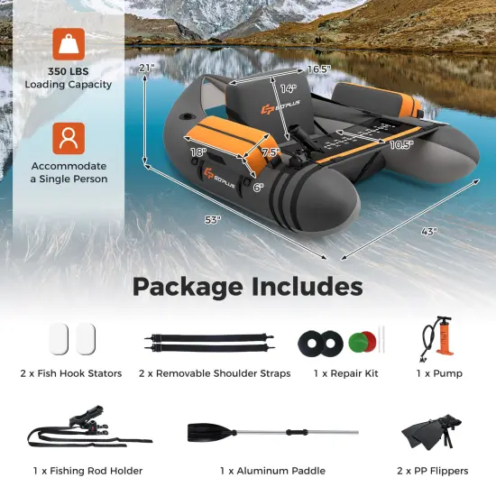 Inflatable Fishing Float with Adjustable Straps & Storage Pockets Gray {4}