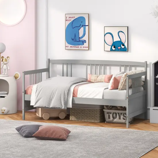 Twin Size Wooden Slats Daybed Bed with Rails Perfect for Living Room and Kids Room or Guest Room Gray {6}