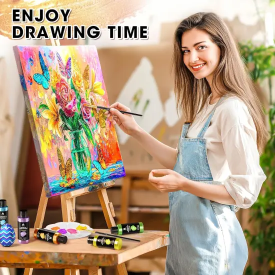 64 Pcs Metallic Acrylic Paint Set with 12 Brushes, 2 Knives & Palette - 48 Colors (2oz/60ml) for Adults, Kids, Artists & Beginners - Easter Basket Stuffers, Rock & Egg Painting Kit {5}