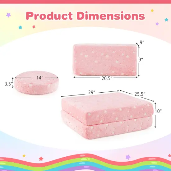 Flannel Kids Play Couch Set and 6-Piece Glow-in-the-Dark Modular Sofa Pink {4}