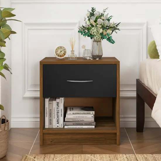 Nightstand with Drawer, Open Shelf, Modern Design and Sturdy Structure Brown {6}