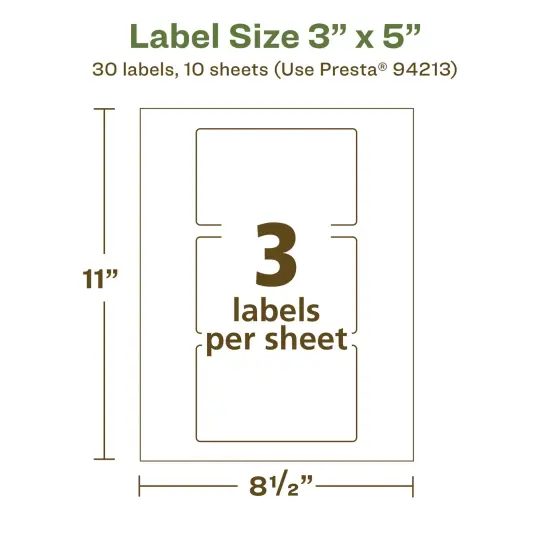 Avery Recycled Matte White Labels,3" x 5" Rectangle {5}