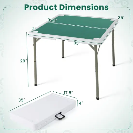 Portable Folding Mahjong Table with Cup Holders and Game Mat Green {5}
