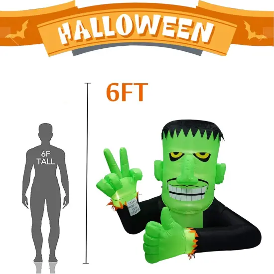 6FT High Halloween Inflatable Frankenstein Outdoor Decoration, Green Frank Inflatables with Led Lights for Home Yard Lawn Decoration {3}