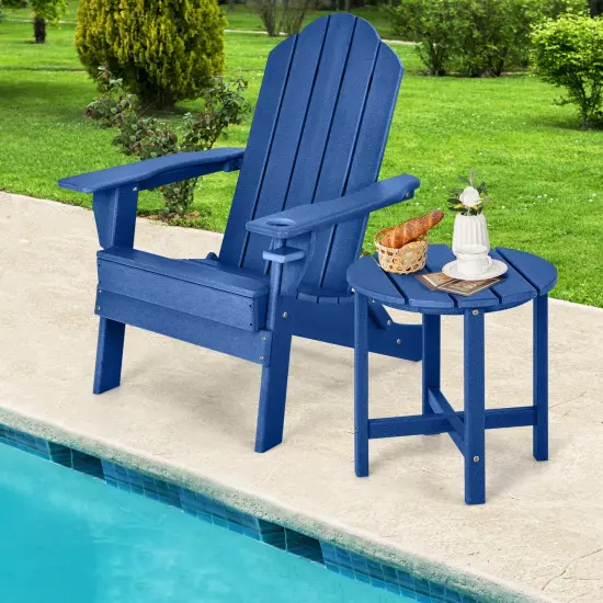 18 Inch Set of 2 Round Outdoor Adirondack Side Tables with Slatted Design and X-Shaped Structure Navy {5}