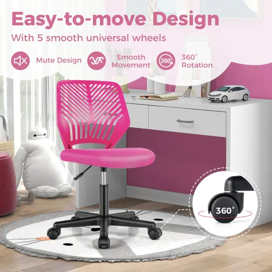 Height-Adjustable Office Desk Chair with Universal Casters and Ergonomic Curved Backrest Pink {6}