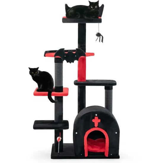 53 Inch Tall Cat Tree Tower with Cat Bed and 3 Jumping Platforms Ideal for Indoor Use {4}