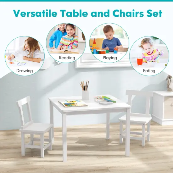 3 Pieces Wooden Children Furniture Set Including 2 Armless Chair and 1 Table White {5}