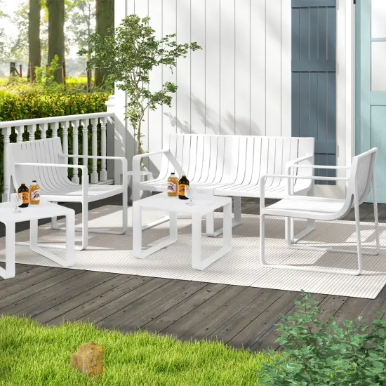 Set of 2 Patio Chairs with Curved Backrests and U Shaped Legs Perfect for Outdoor Seating White {5}