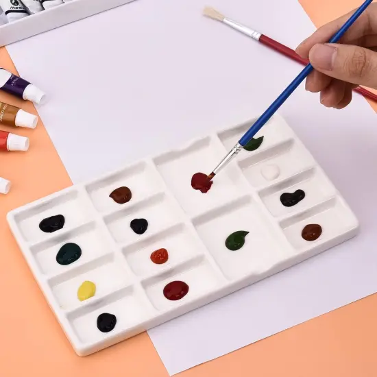 8 Inch 14 Wells Artist Ceramic Paint Palette, Rectangle Ceramic Watercolor Painting Mixing Tray for Watercolor Gouache Acrylic Oil Painting {2}