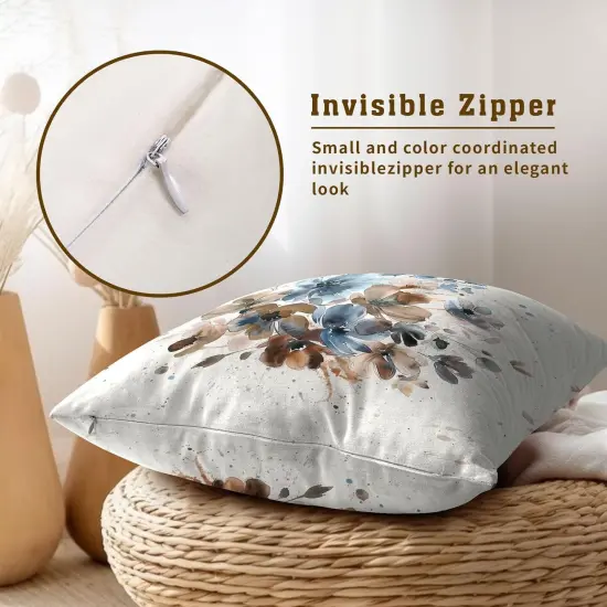 Floral Throw Pillow Covers Watercolor Blue Flowers Pillowcase Ink Art Style Home Decorative Soft Square Cushion Cover 18X18 Inch for Sofa Bedroom Living Room,Set of 2 {2}