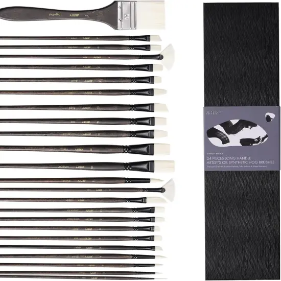 ARTIFY Oil Paint Brush Set, 24 Pieces Long Handle Hard Nylon Hair Acrylic Paint Brushes, Professional Artist Paint Brushes for Oil, Acrylic, and Watercolor Painting {1}