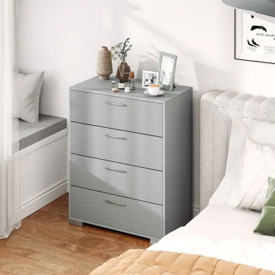 Engineered Wood Dresser with 4 Drawers Storage Cabinet, Metal Legs and Modern Design Gray {6}