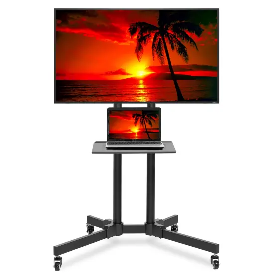 Mount Factory Rolling TV Stand Mobile TV Cart for 32-65 inch Plasma Screen, LED, LCD, OLED, Curved TV's - Universal Mount with Wheels {1}