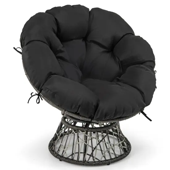 Black Swivel Papasan Chair with Thick Removable Cushion Suitable for Indoor or Outdoor Use {1}