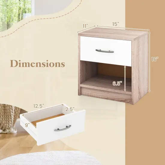 Nightstand with Drawer, Open Shelf, Modern Design and Sturdy Structure Natural & White {5}