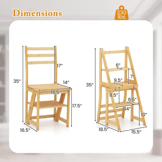 3-in-1 Multi-functional Foldable Display Plant Stand Ladder Chair with 2 Side Locking Buckles Natural {4}