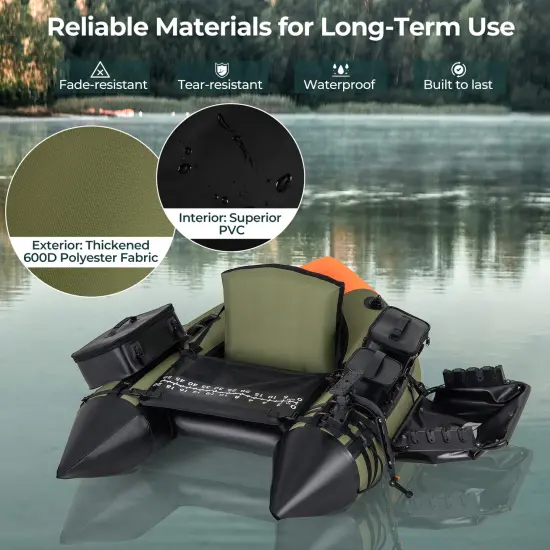 Portable Inflatable Fishing Boat with 3 Detachable Storage Boxes and Fish Finder Holder Green {6}