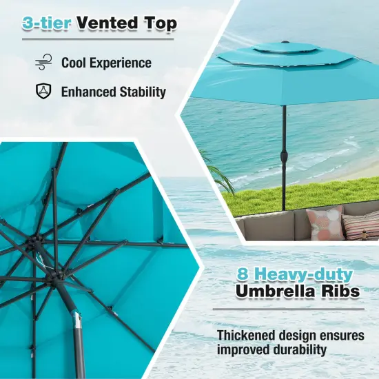 Costway 10 ft 3-tier Vented Patio Umbrella Large Market Table Umbrella Outdoor Sun Shade Brown/Turquoise/Navy/Beige/Gray/Red/Black {6}