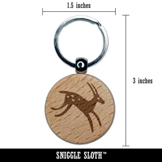 Cave Drawing Deer Gazelle Antelope Petroglyph Engraved Wood Round Keychain Tag Charm {2}