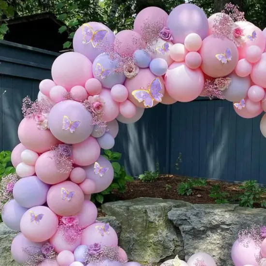 Baby Shower Decorations for Girl 135 Pcs Pink Purple Balloon Arch Kit Metallic Lavender Balloon Garland Double Stuffed Balloons Butterfly Stickers {3}