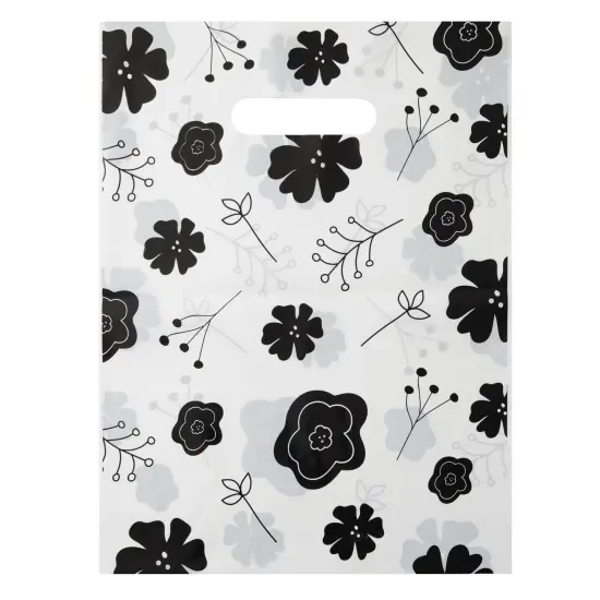 100 Pack 9x12 Small Merchandise Bags for Boutique, Black Flowers Shopping Bags with Handles for Retail {6}