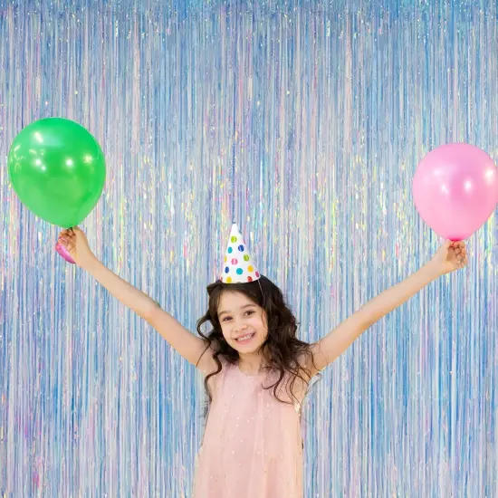 Iridescent Foil Fringe Backdrops Party Decorations - 2 Pack 3.2 x 6.5 ft Metallic Tinsel Photo Backdrop Curtains for Mermaid Unicorn Birthdays Parties {5}