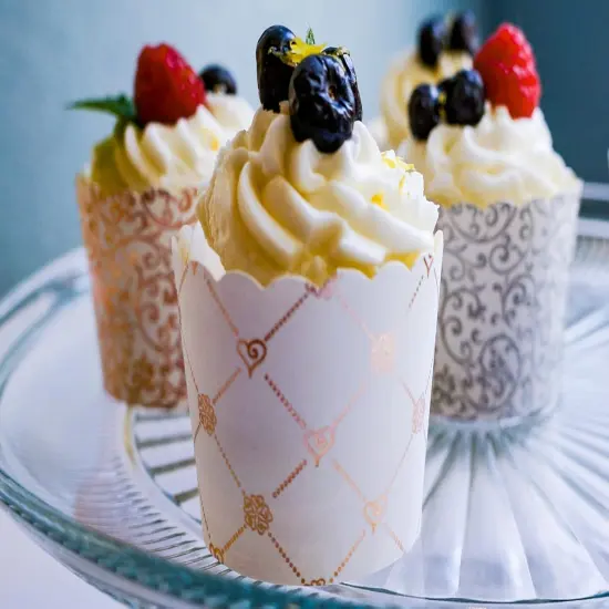 50-Pack Paper Baking Cups, Greaseproof Disposable Cupcake Muffin Liners (Large, Rose Gold Grid) {4}