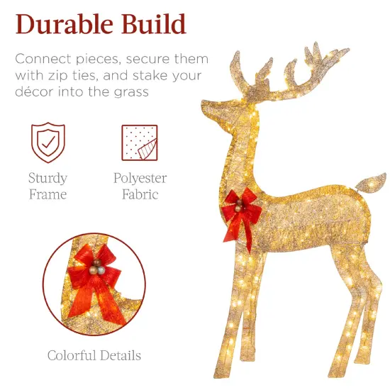 Best Choice Products 6.5ft 3-Piece Lighted Christmas Deer Set Outdoor Yard Decoration with 385 LED Lights, Stakes Gold {4}