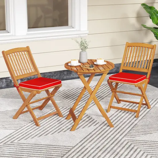 Set of 2 Armless Outdoor Folding Chairs with Seat Cushions and Slatted Backrest Red {6}