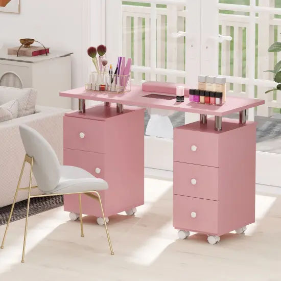 Manicure Table with Dust Collector, Storage and Wrist Rest Cushion Pink {3}