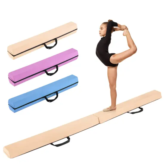 7 Feet Folding Balance Beam with Removable Suede Cover Suitable for Improve All Skill Levels Khaki {4}