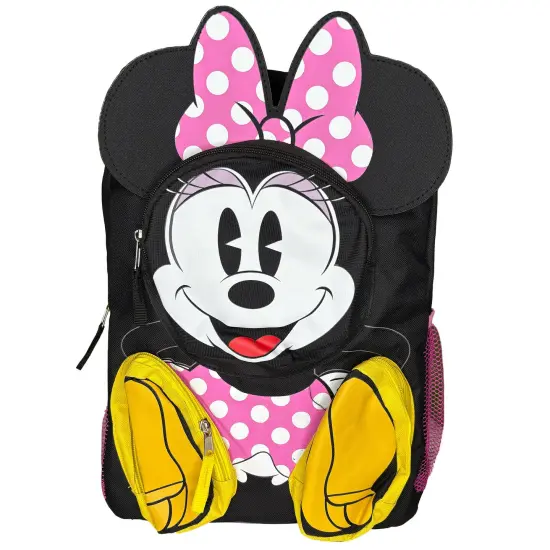 Disney Minnie Mouse Front Body 16" Backpack with 3D 3 Zipper Pockets {3}