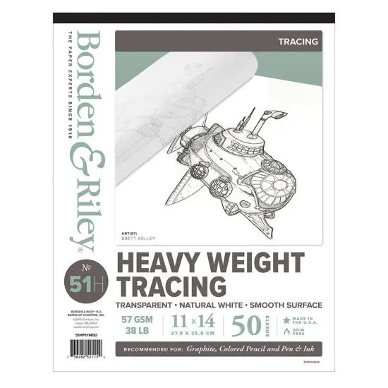 Borden & Riley #51H Monroe Triple T Parchment Tracing/Heavy Paper Pad, 57 GSM/38 lb., 50 White Sheets, 1 Pad Each {3}
