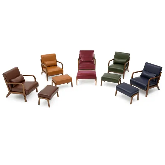 30.75"H Mid-Century PU Leather Armchair with Ottoman Set Camel {12}