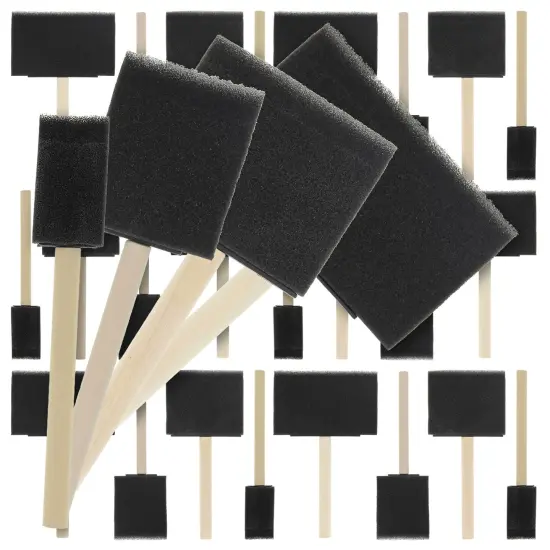 Variety Pack Foam Sponge Wood Handle Paint Brush Set (Value Pack of 40 Brushes) - Lightweight, Durable - For Acrylics, Stains, Varnishes, Crafts, Art {1}