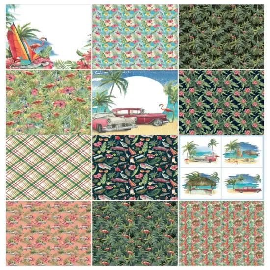 Tropical Holiday Scrapbook Paper Pack. 12 Sheets of 15.2x15.2cm Heavyweight Paper Pad F07M2-3 AC230314-06 {2}