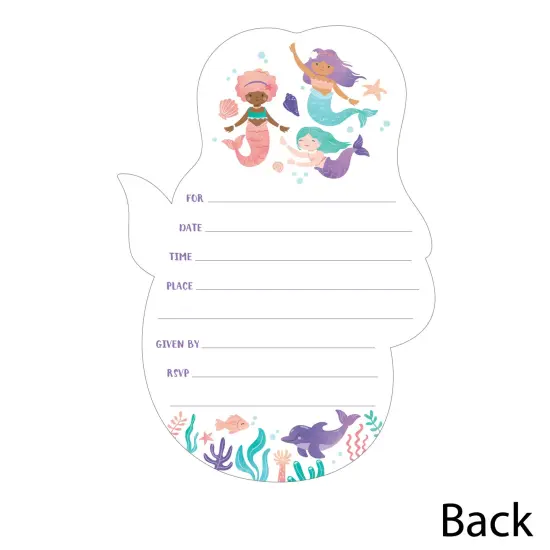 Big Dot of Happiness Mermaid Birthday Invitations, You're Invited Mermaid-Shaped Party Fill-In Invitation Cards with Envelopes, Set of 12 {5}