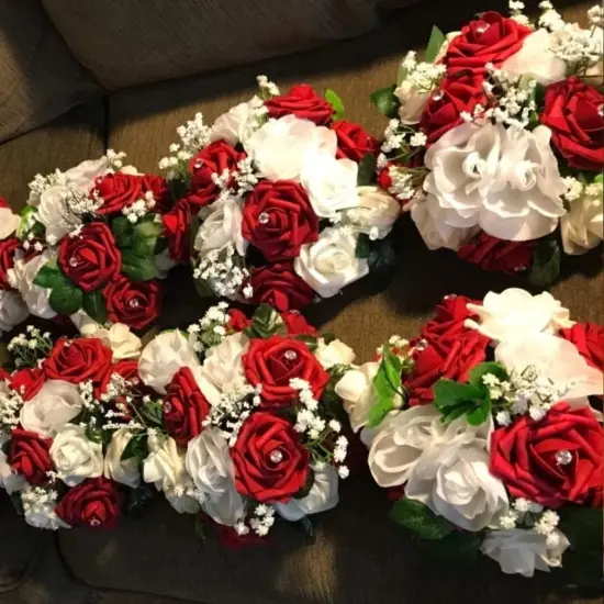 25pcs Real Looking Burgundy Foam Fake Rose Bouquets {3}