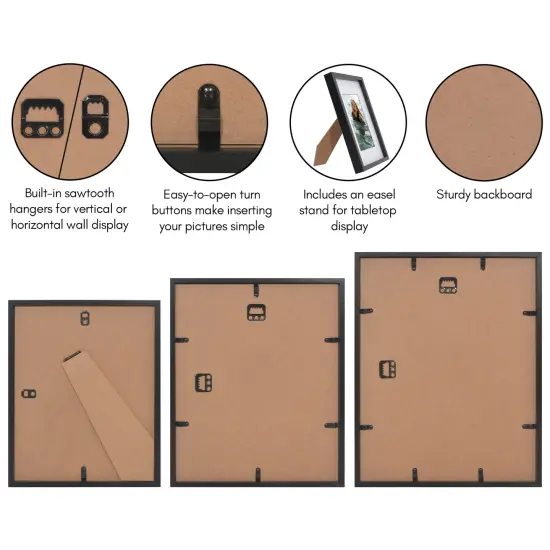 Americanflat Set of 3 Picture Frames - Includes 8x10, 10x12, 11x14 Frames - Use as 5x7 and 8x10 Frames with Included Mat - Black Picture Frames with Deep, High-Quality Molding and Shatter-Resistant Glass {5}