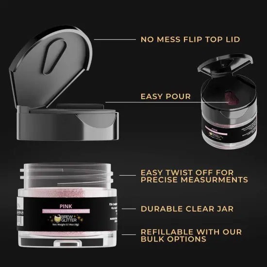 Brew Glitter - Pink Edible Drink Glitter (4g, x1 Flip-Cap Jar) for Beer, Cocktails and Beverages {5}